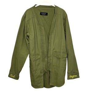 Civil Regime Jacket Medium Green Embroidered Utility Open Front Pockets